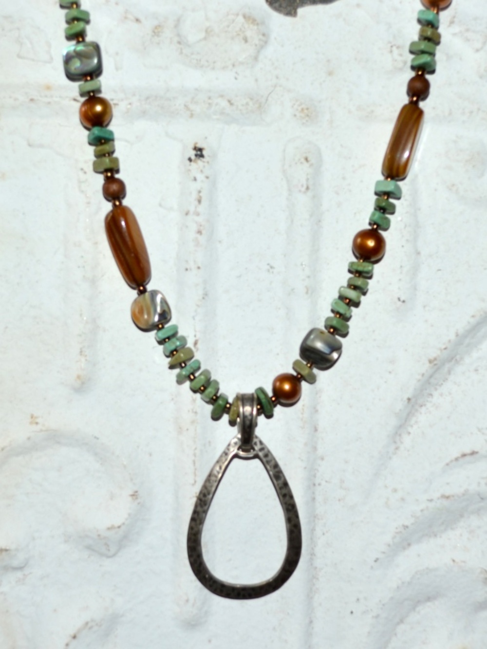 Silpada Sterling Silver Dyed Howlite Pearl Abalone Bead Necklace 18"-20